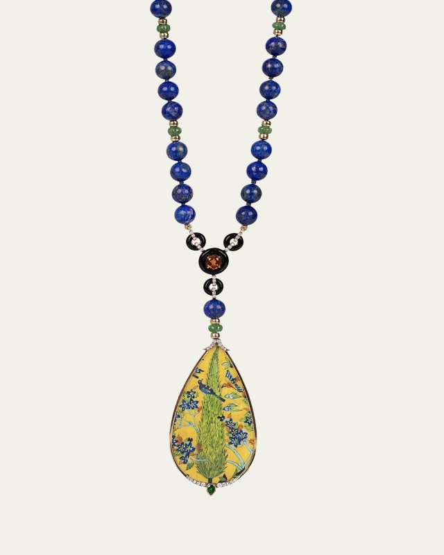 Mini Painting Pendant Necklace with Diamonds, Citrine, Lapis and Onyx